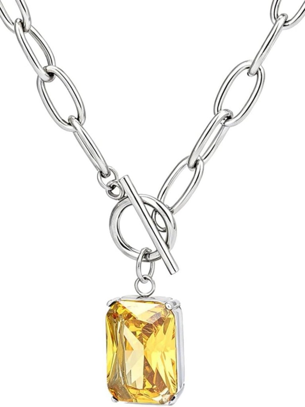 Thick Paperclip Chain Birthstone Pendant Necklace - Natural Stone Toggle Jewelry
